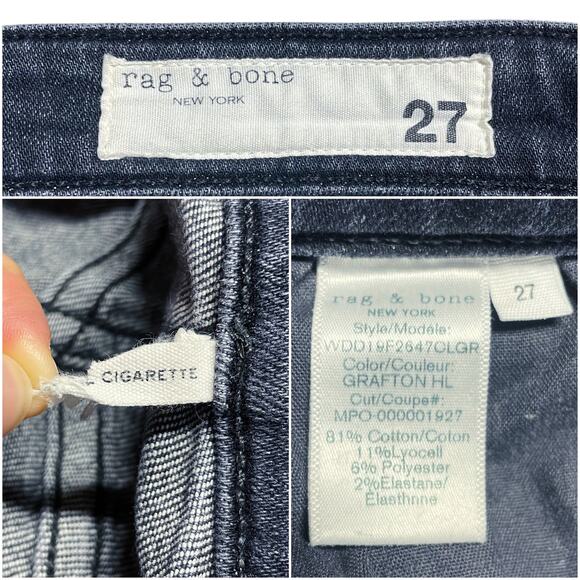 RAG & BONE Nina High-Rise Ankle Cigarette Jean in Grafton Light Black Size 27 - Picture 8 of 8